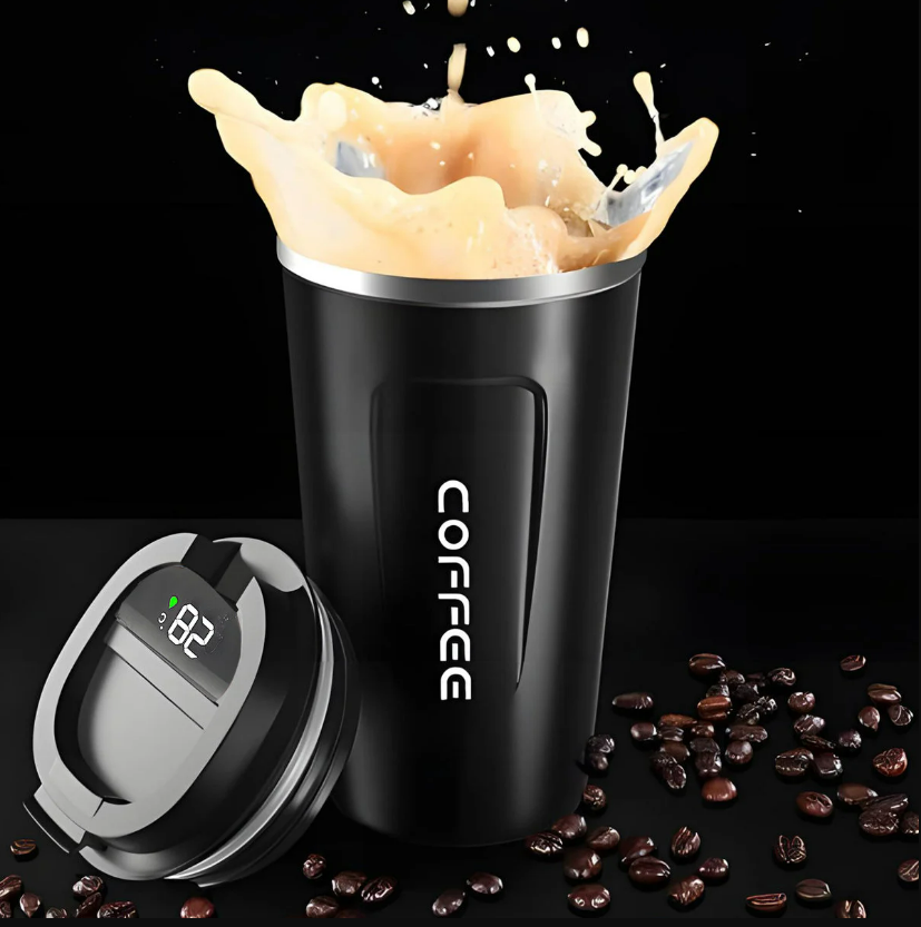Cana termica, Zola, 500 ml, otel inoxidabil si plastic, afisaj LED temperatura, 8.5x16 cm, negru Cana termica, Zola, 500 ml, otel inoxidabil si plastic, afisaj LED temperatura, 8.5x16 cm, negru